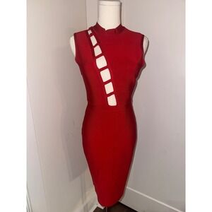 EIKONIK Red Sleeveless Mock Neck Cutout Bodycon Midi Dress‎ Size L